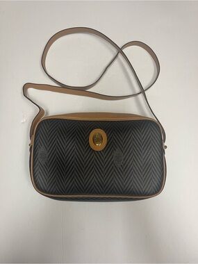 Mark Cross Black/Grey Chevron Crossbody Bag with Tan Trim
